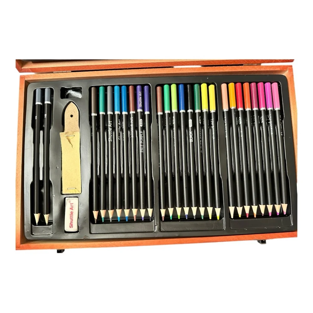 Shuttle Art Deluxe Wooden Art Set 80 Piece Artist Kit Colored Pencils